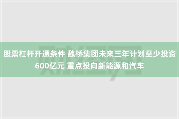 股票杠杆开通条件 魏桥集团未来三年计划至少投资600亿元 重点投向新能源和汽车